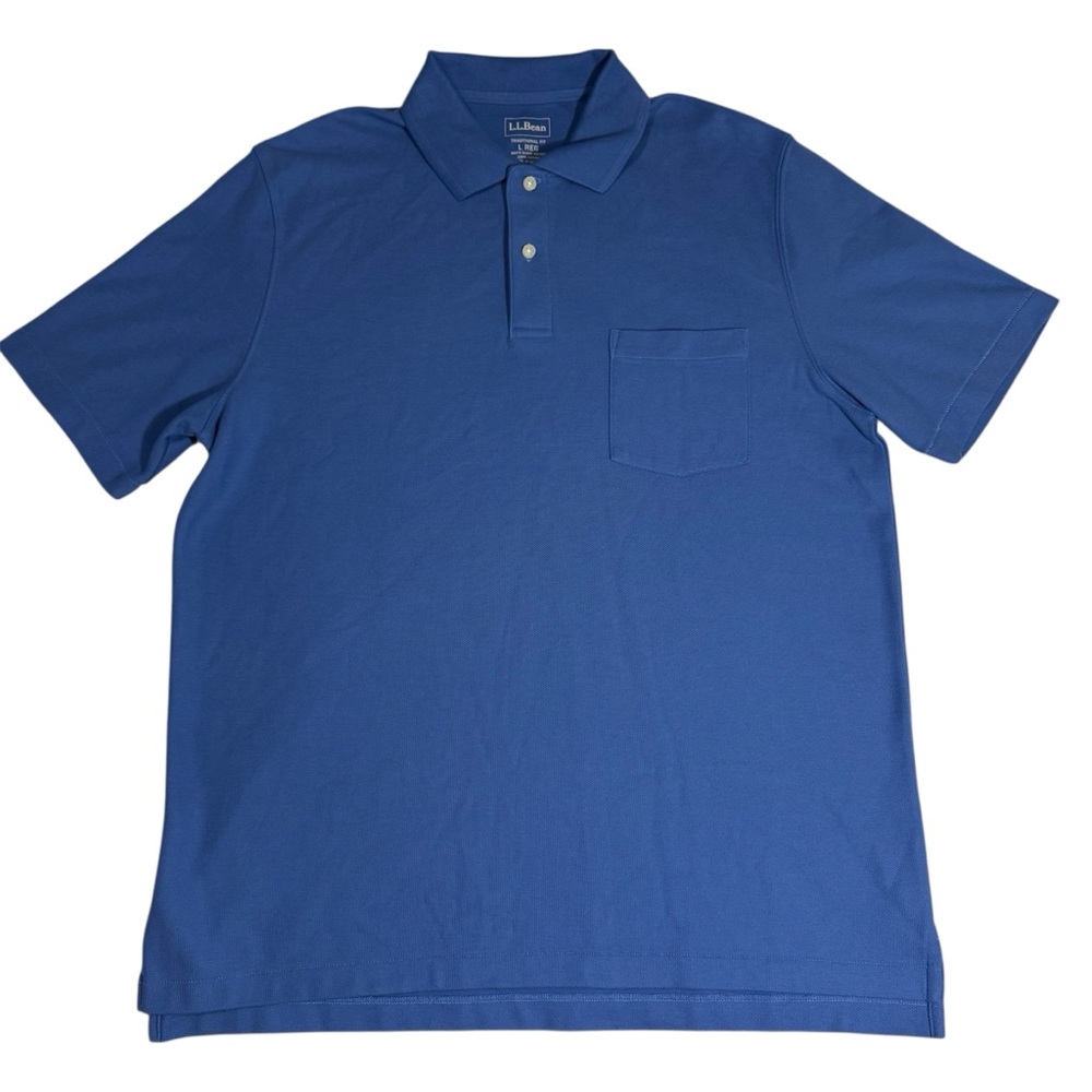 L.L.Bean Men's L REG Blue Traditional Fit 100% Cotton Polo Shirt Pocket